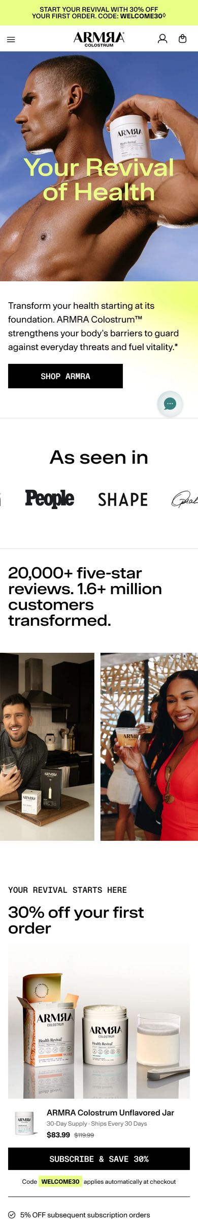 ARMRA homepage, scrolled