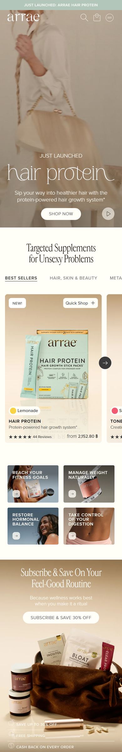 Arrae homepage, scrolled
