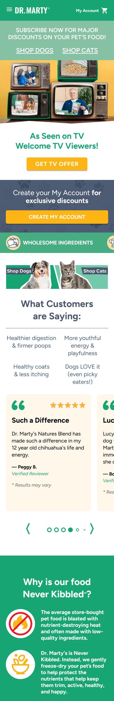 Dr. Marty Pets homepage, scrolled