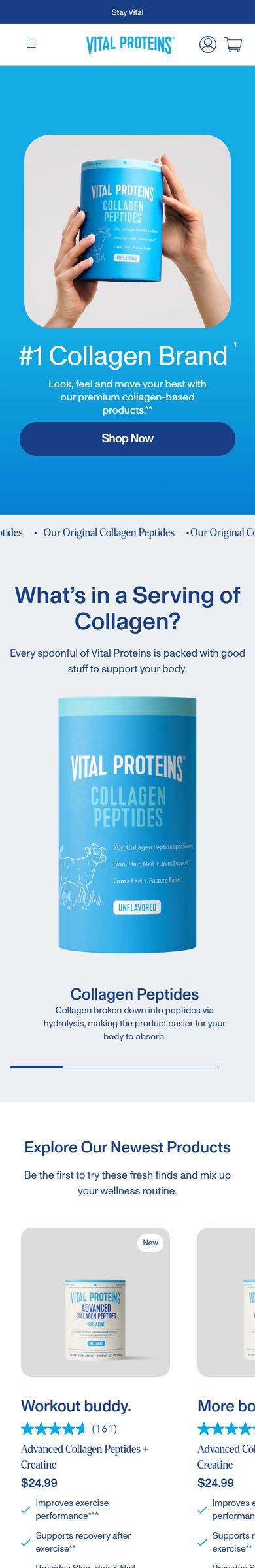Vital Proteins homepage, scrolled