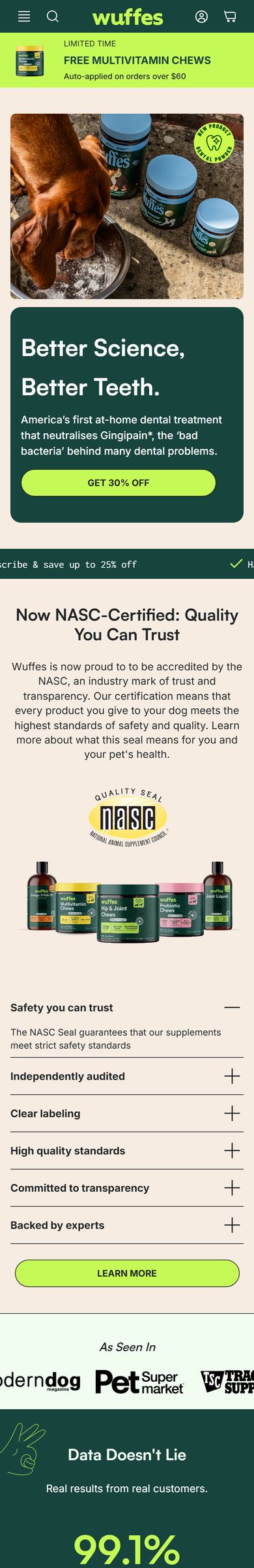Wuffes homepage, scrolled